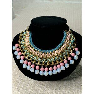 Boho Chic Statement Necklace With Pink & Blue Beads - Make Your Neck Look Less B